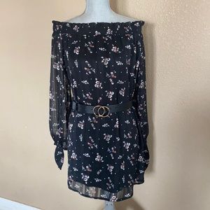 Black Floral Off The Shoulder Dress